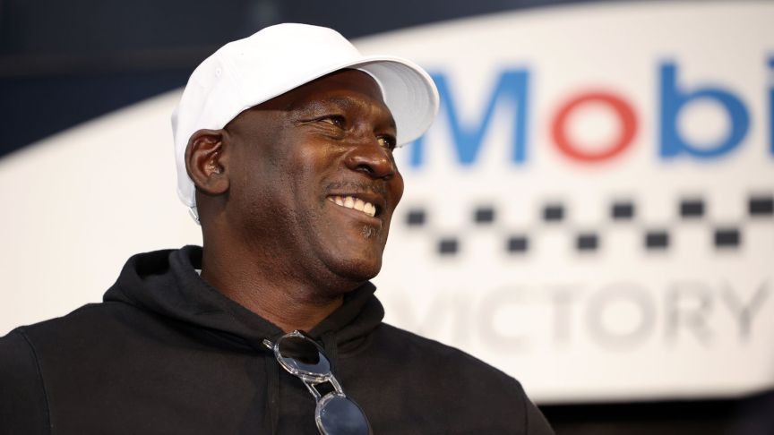 Michael Jordan, NBA Hall of Famer and co-owner of 23XI Racing celebrates in victory lane after Tyler Reddick, driver of the #45 Chumba Casino Toyota, wins the NASCAR Cup Series Daytona 500 at Daytona International Speedway on February 15, 2026