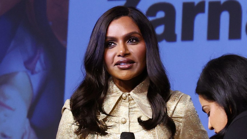 Mindy Kaling speaking onstage at the "Not Suitable For Work" onstage for screening