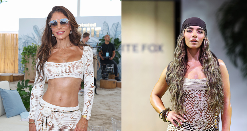 Bethenny Frankel attends a Sports Illustrated Swim Week event and Gia Giudice walks the runway during Miami Swim Week 2026 in Miami Beach, Florida.