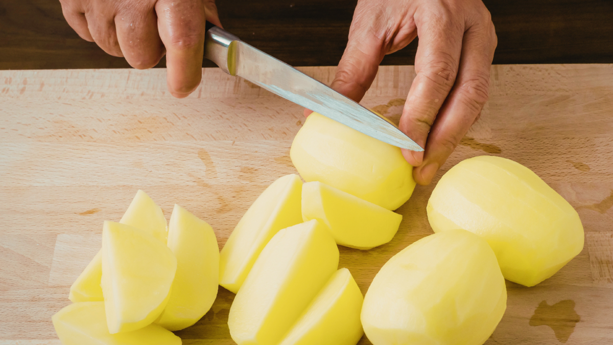 chopping potatoes