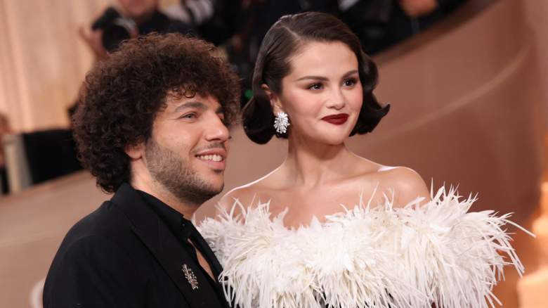 Benny Blanco and Selena Gomez pose for photos at an event