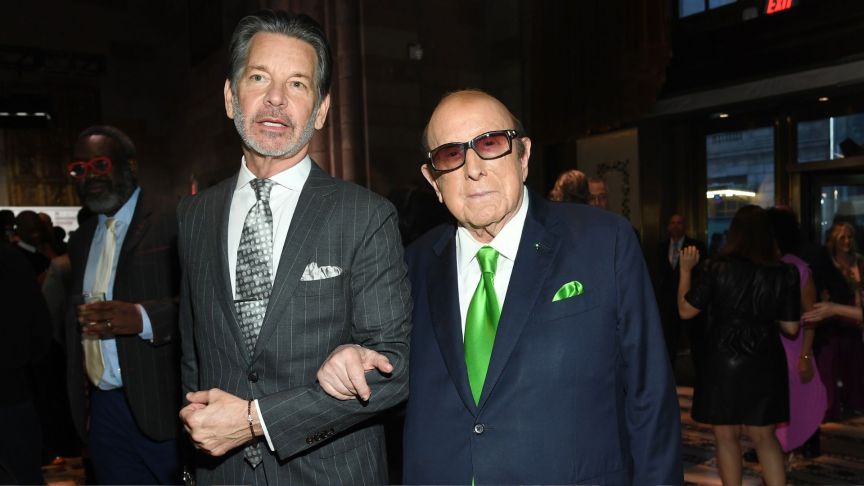 Greg Schriefer and Clive Davis attend The Gordon Parks Foundation's Annual Awards Dinner And Auction Celebrating The Arts & Social Justice at Cipriani 42nd Street on May 21, 2024 in New York City