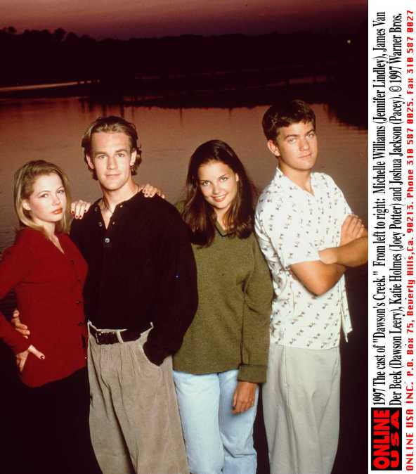 1997 The cast of "Dawson's Creek." From left to right: Michelle Williams (Jennifer Lindley), James Van Der Beek (Dawson Leery), Katie Holmes (Joey Potter) and Joshua Jackson (Pacey).