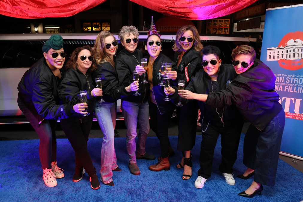 Lilli Cooper, Rachel Dratch, Julianne Hough, Julie White, Suzy Nakamura, Vanessa Williams, Lea DeLaria, and playwright Selina Fillinger celebrate their inaugural preview performance of "POTUS" at Shubert Theatre on April 14, 2022 in New York City.