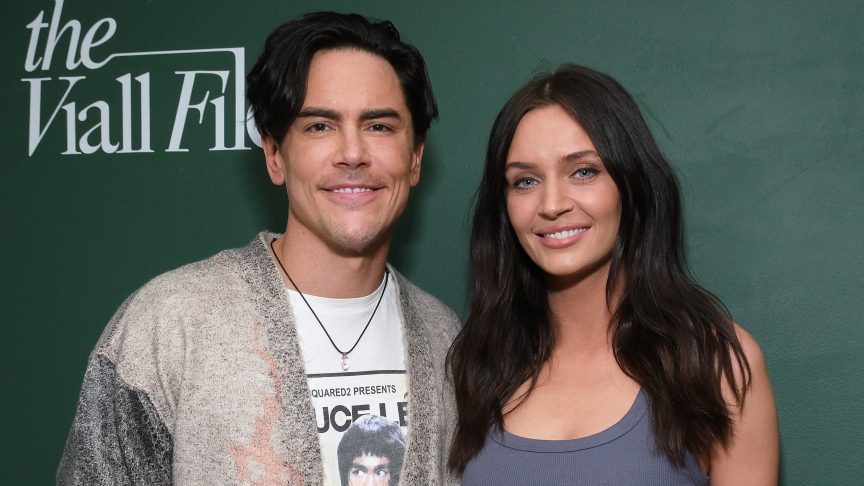 Tom Sandoval and Victoria Lee Robinson pose together at a taping of Nick Viall's podcast "The Viall Files" in Sherman Oaks, California.