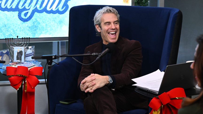 Andy Cohen smiles while participating in SiriusXM's Radio Andy Holiday Hangout in New York City.