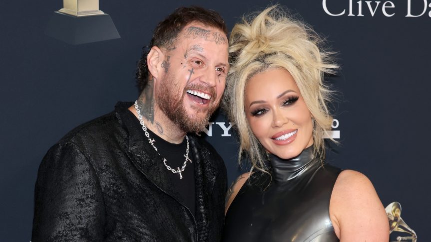 Jelly Roll and Bunnie XO pose together at the 68th GRAMMY Awards Pre-GRAMMY Gala in Beverly Hills, California.