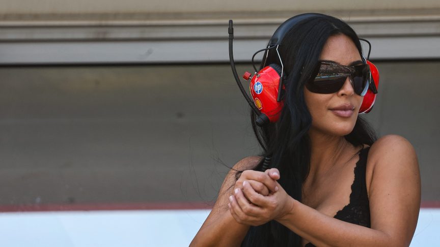 Kim Kardashian attends the qualifying session at the Monaco street circuit in Monaco supporting her boyfriend Lewis Hamilton