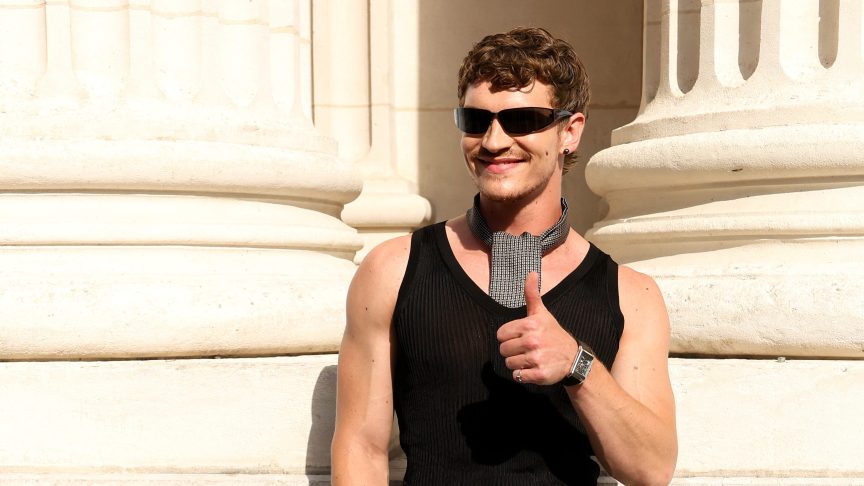 Connor Storrie attends the Saint Laurent Menswear Spring/Summer 2027 show as part of Paris Fashion Week on June 23, 2026 in Paris, France.
