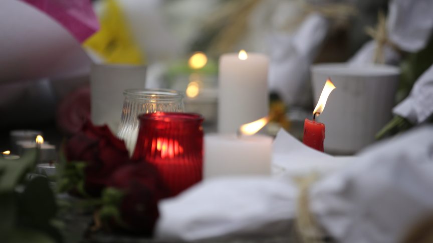 Candles and flowers for Penelope Keith.