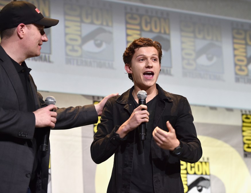 Tom Holland (R) with Kevin Feige at San Diego Comic Con in 2016.