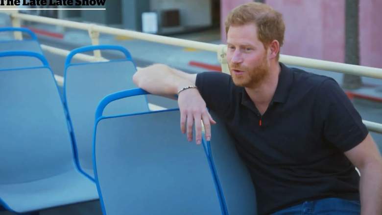 Prince Harry pictured during his 2021 appearance on "The Late Late Show"