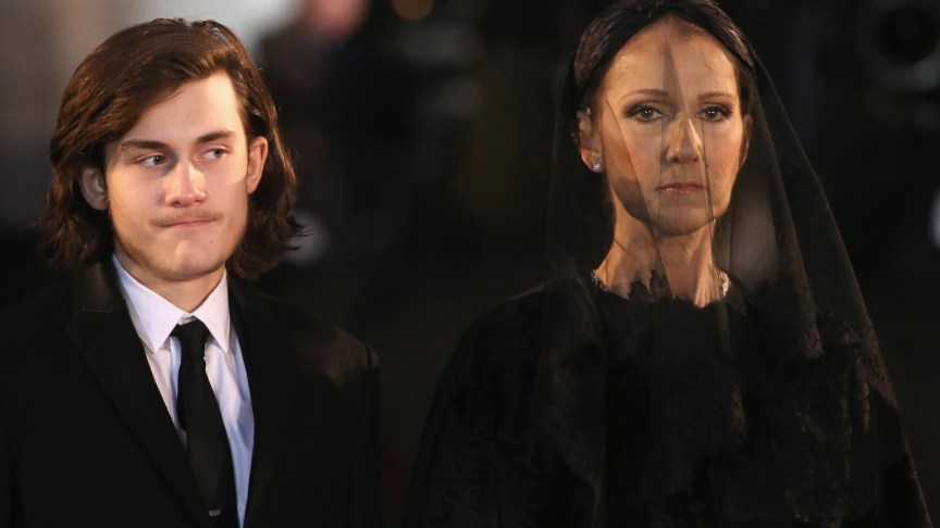 Rene-Charles Angelil and Celine Dion attend a funeral