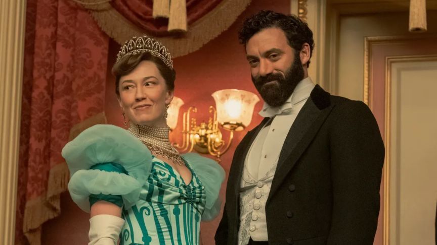Carrie Coon and Morgan Spector on the set of "The Gilded Age"