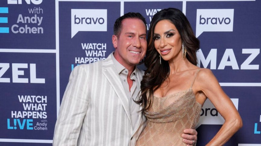 Rulla Pontarelli and husband Brian Pontarelli pose together at a Bravo event amid an update on their marriage following RHORI Season 1.