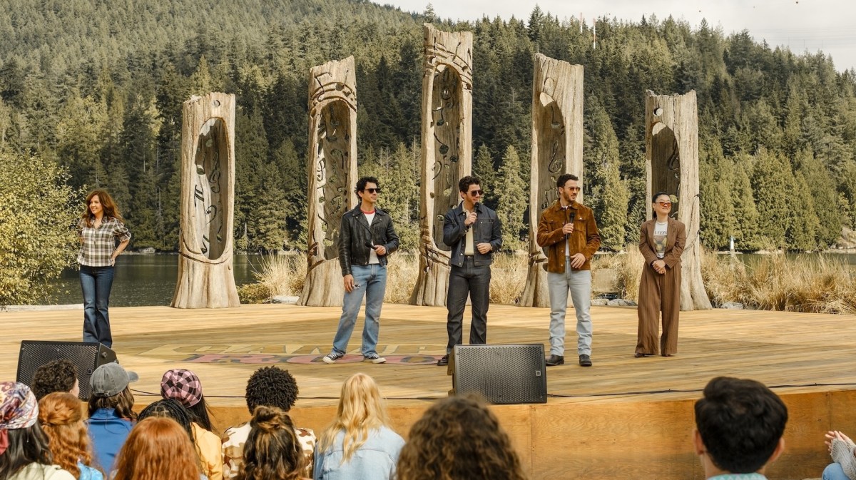 The Jonas Brothers in a scene from 'Camp Rock 3'