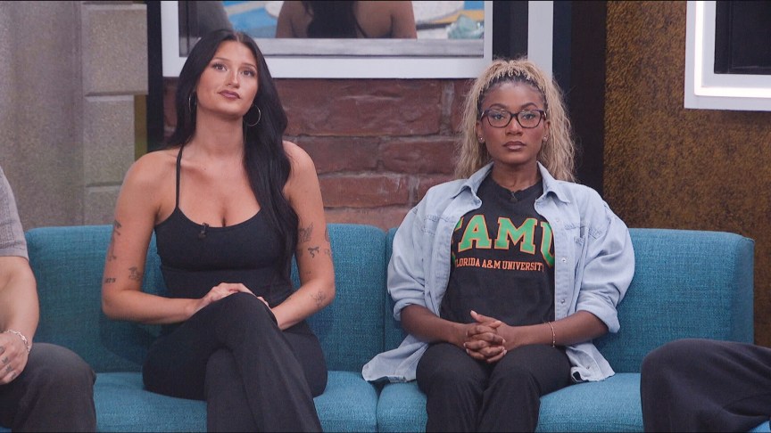 Ashley Trail and Taylor Brown sit on the nomination couch on 'Big Brother 28.'
