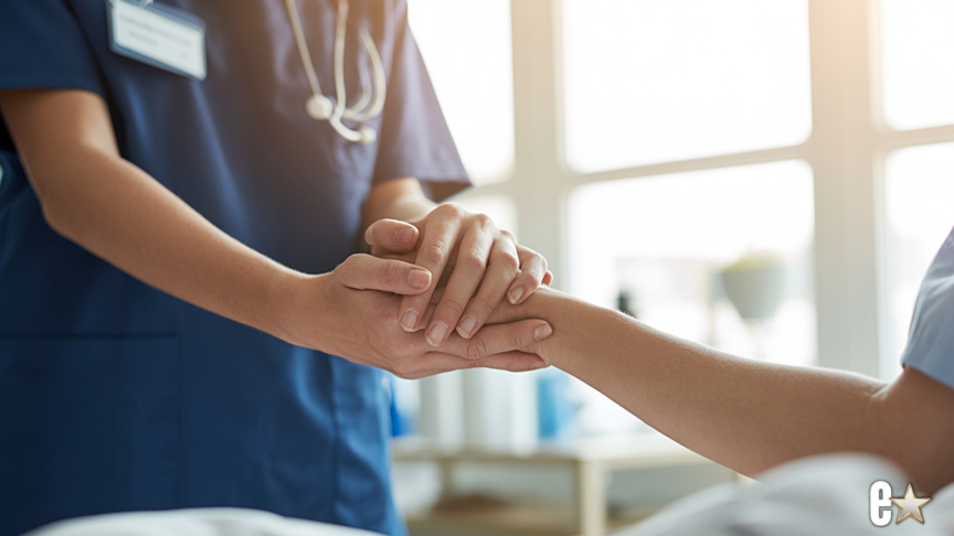photo of patient and doctor holding hands