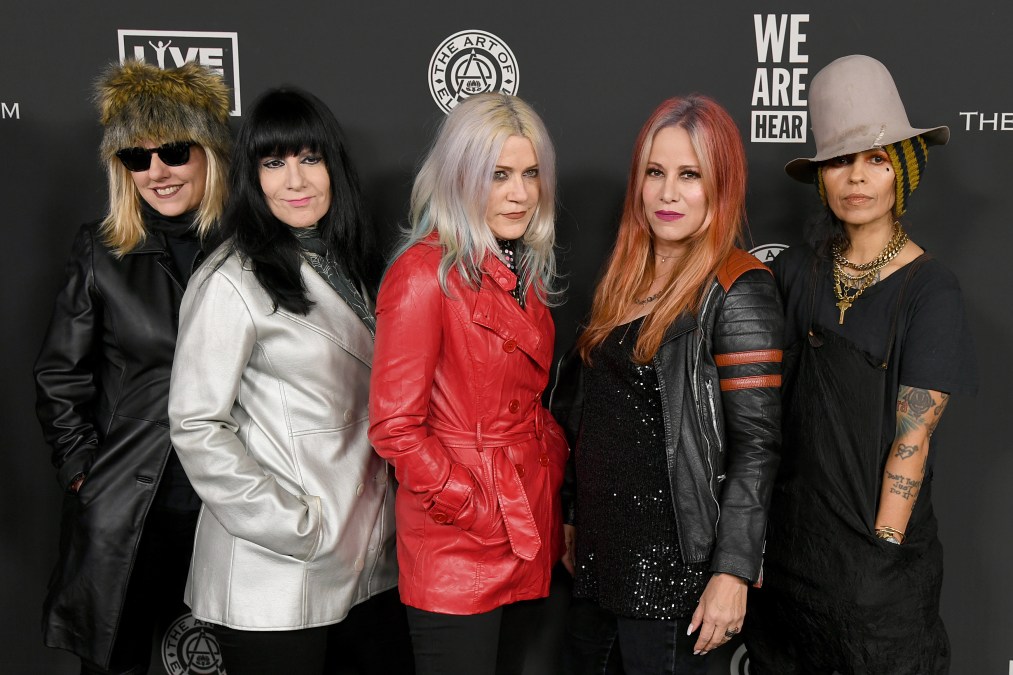 Suzi Gardner, Demetra Plakas, Donita Sparks, Jennifer Finch of music group L7 and Linda Perry attend The Art Of Elysium's 13th Annual Celebration - Heaven at Hollywood Palladium on January 04, 2020 in Los Angeles, California. 
