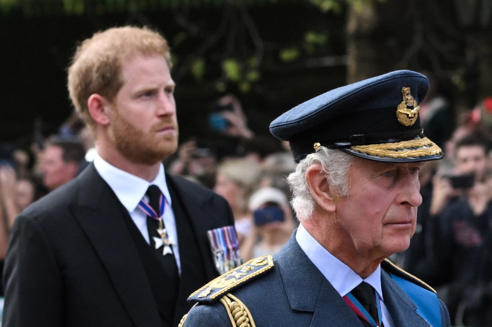 Britain's King Charles III and Britain's Prince Harry, Duke of Sussex 