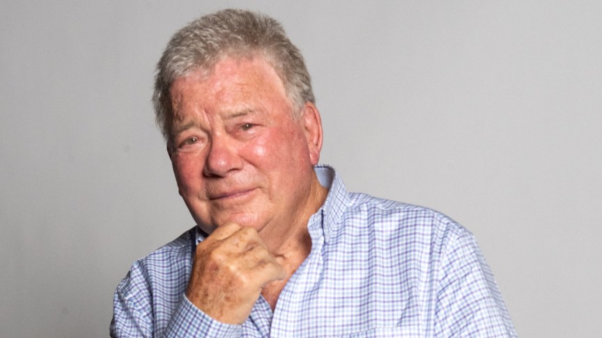 William Shatner posing for a portrait.