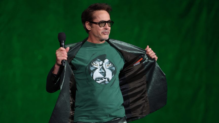 Robert Downey Jr wearing a Dr. Doom t-shirt