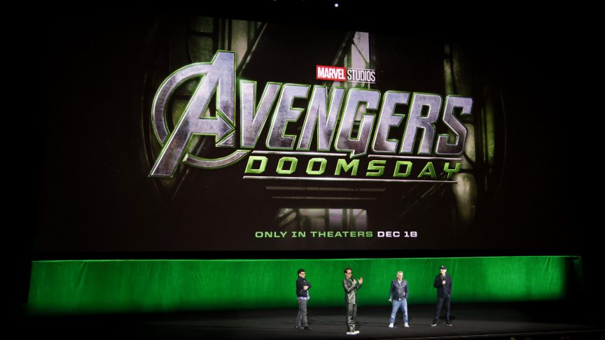 The Avengers Doomsday logo projected on a screen at CinemaCon