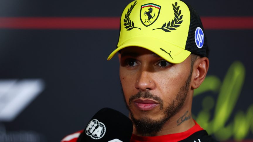 Lewis Hamilton of Great Britain and Scuderia Ferrari attends the press conference after qualifying ahead of the F1 Grand Prix of Great Britain at Silverstone Circuit on July 04, 2026 in Northampton, England.