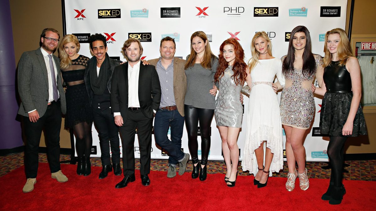 Bill Kennedy, Abby Elliott, Ray Santiago, Haley Joel Osment, Isaac Feder, Abbe Meryl Feder, Castille Landon, Kelly Gray, Ally Rahn and Julia E. King attend the "Sex Ed" New York Premiere at the AMC Empire 25 theater.