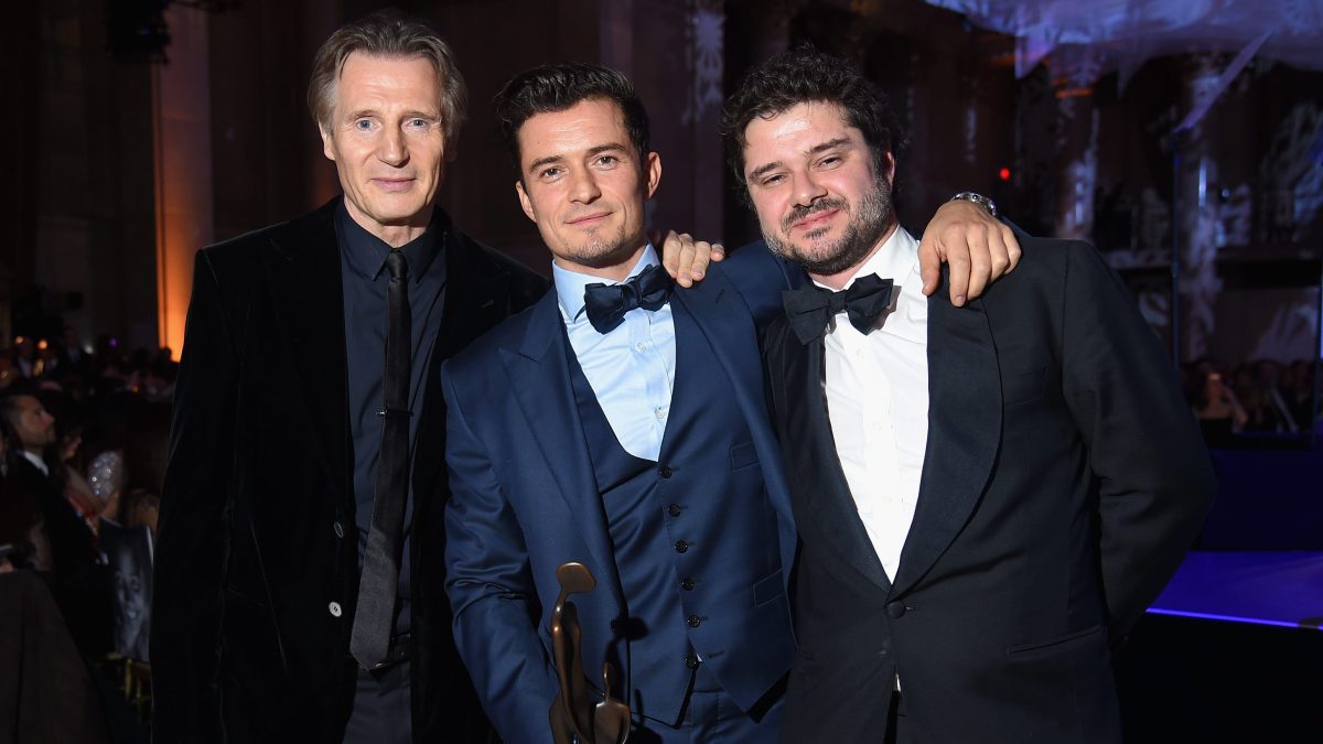 Liam Neeson, Orlando Bloom and Luca Dotti.