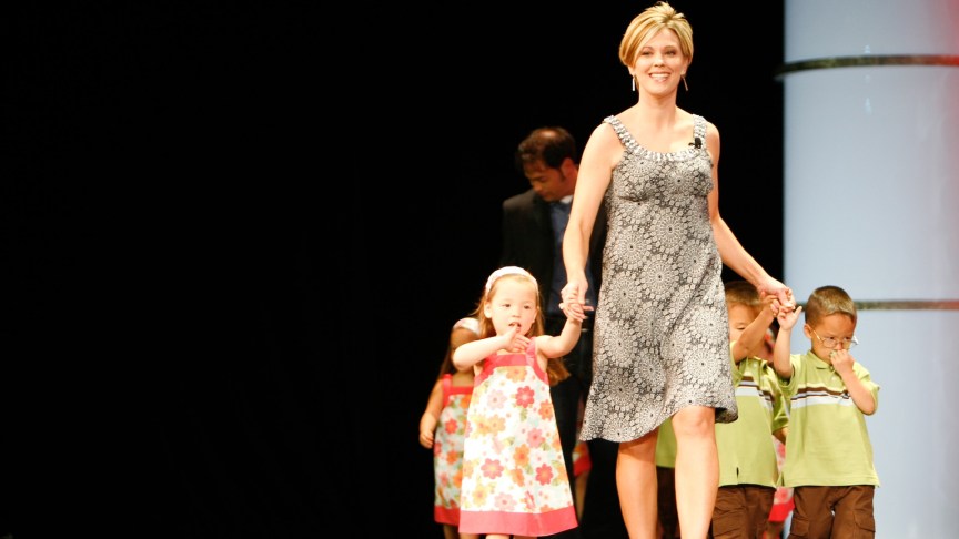 Kate Gosselin with children during TLC upfronts.