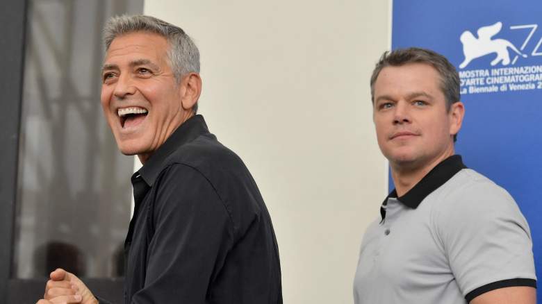 Laughing George Clooney with Matt Damon.