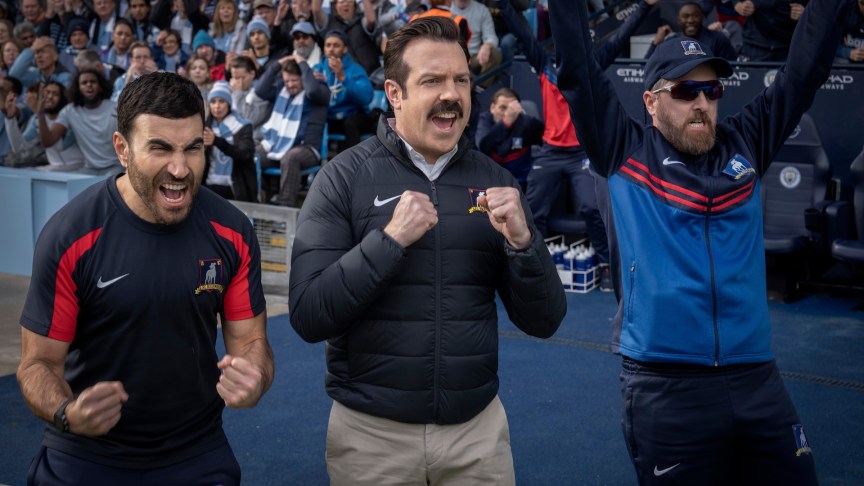 Brett Goldstein, Jason Sudeikis and Brendan Hunt in 'Ted Lasso.'