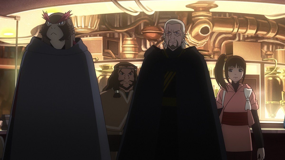Homen, Kawana, Margrave Juro, and Lah Kara in a scene from 'Star Wars: Visions Presents - The Ninth Jedi'