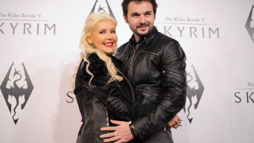 Singer Christina Aguilera and Matt Rutler arrive at the official launch party for the most anticipated video game of the year, The Elder Scrolls V: Skyrim, at the Belasco Theatre.
