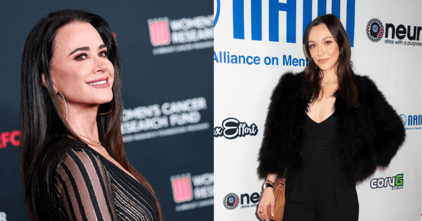 Split image of Kyle Richards and daughter Farrah Aldjufrie at separate public events.