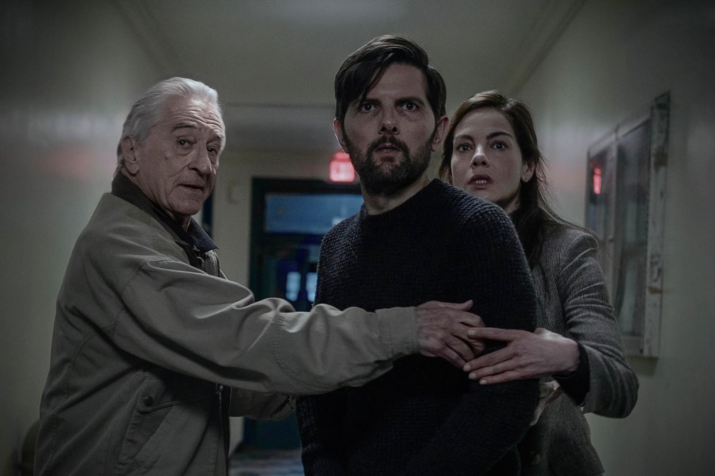 Robert De Niro as Peter Willis, Adam Scott as Tom Kennedy and Michelle Monaghan as Amanda Beck in 'The Whisper Man.'