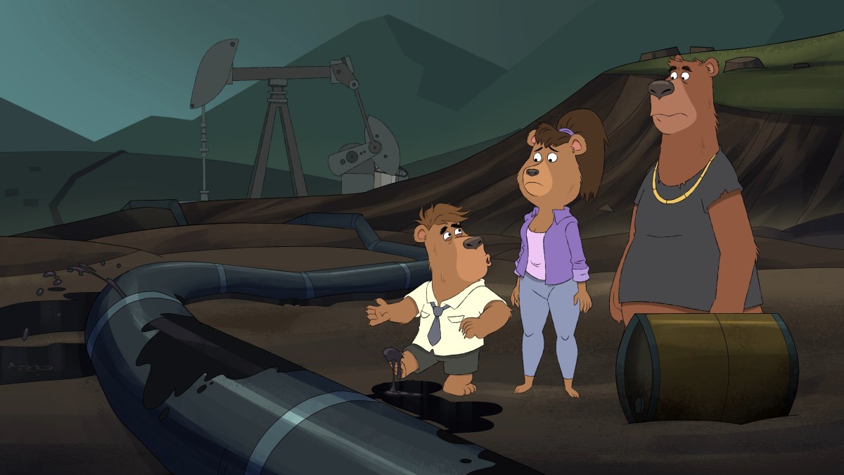 Josh Gad, Sarah Michelle Geller and Brendan Fraser as Alistair, Blair, and Jer in 'Breaking Bear'