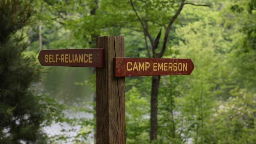 Camp Emerson and Self-Reliance signs.