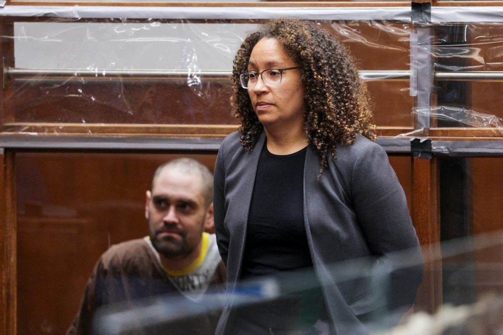 Deputy Public Defender Kimberly Greene (R), with defendant Nick Reiner, addresses the court during Nick Reiner's arraignment in Los Angeles County Superior Court in Los Angeles, California, on February 23, 2026. The son of US movie director Rob Reiner pleaded not guilty to the fatal stabbing of both of his parents when he appeared in a Los Angeles court on Monday.