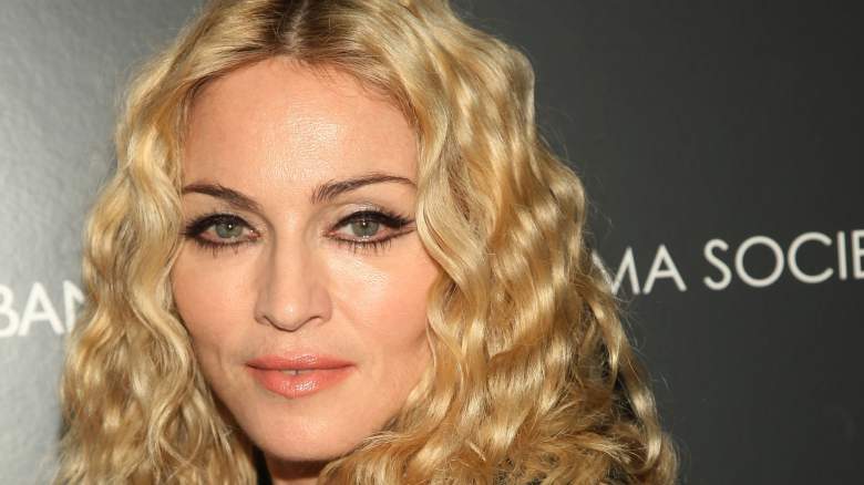 A closeup of Madonna wearing winged eye liner.