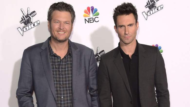 Singers Blake Shelton and Adam Levine attend NBC's "The Voice" Season 7 Red Carpet Event at Universal CityWalk on November 24, 2014