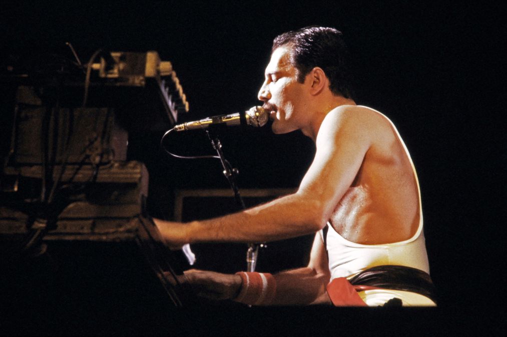 Freddie Mercury performing at the Palais Omnisports de Paris Bercy in 1984