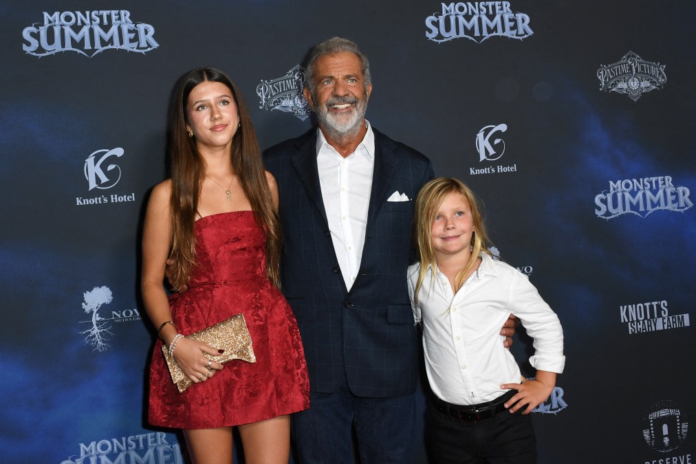 Mel Gibson and his children Lucia and Lars at the screening of "Monster Summer" on September 24, 2024. 