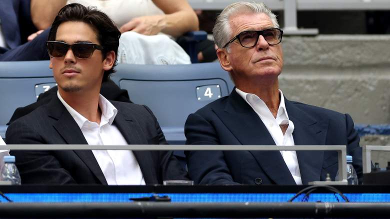 Pierce Brosnan and his son Paris Brosnan watching tennis